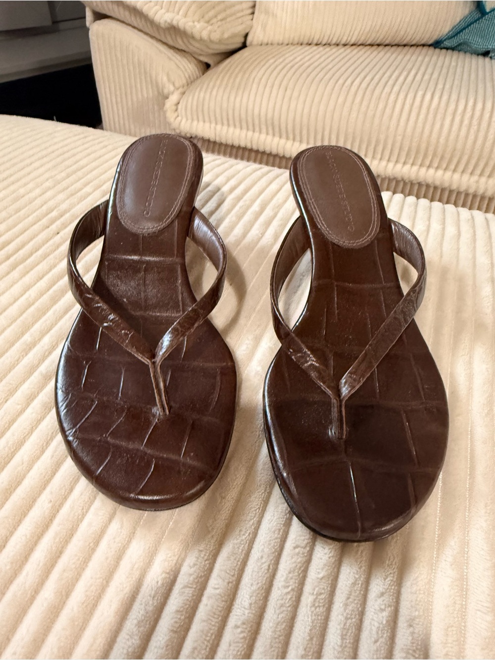 Black suede studio - Brown croc Leather Thong Sandals - Women 7